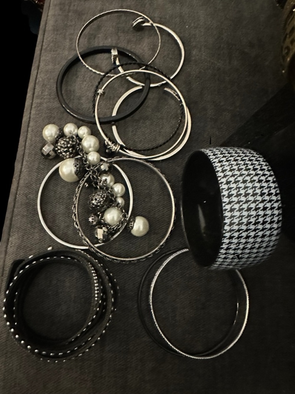 Boho Glam Stacking Bracelets Gunmetal Hematite Crystals & Multi Strand Leather - Picture 4 of 4
